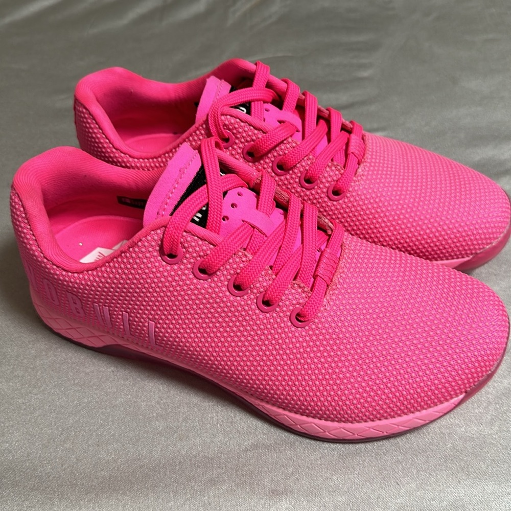 NOBULL SuperFabric neon pink trainers in size W7.5 M6.